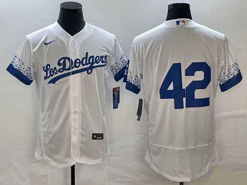 Men%27s Los Angeles Dodgers #42 Jackie Robinson White City Connect Flex Base Stitched Baseball Jersey->los angeles dodgers->MLB Jersey